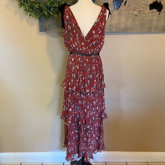 NWOT Lulus Such Sophistication Rust Red Floral Print Pleated Maxi Dress - Picture 4 of 16